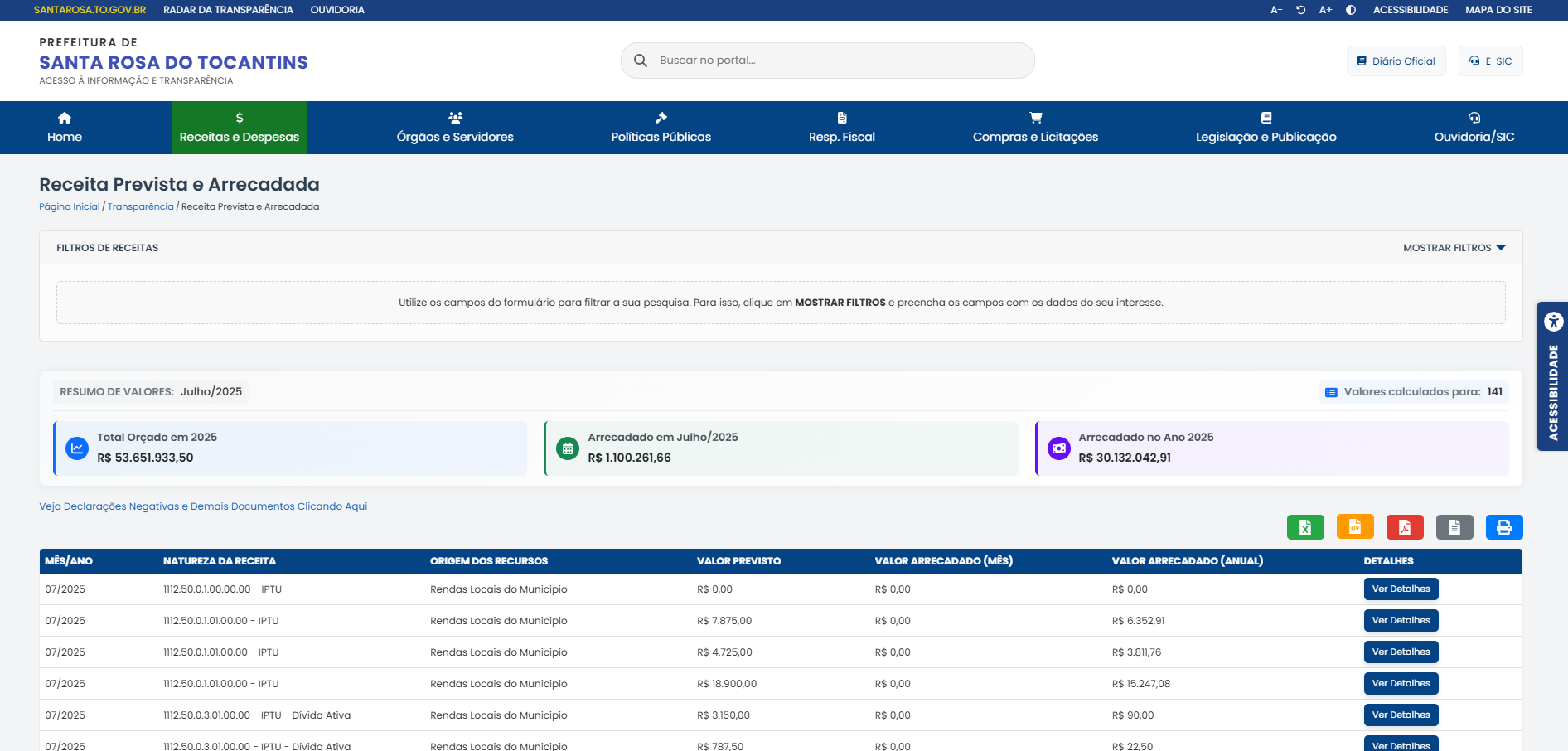 Portal de Transparência Publixel - Interface Real